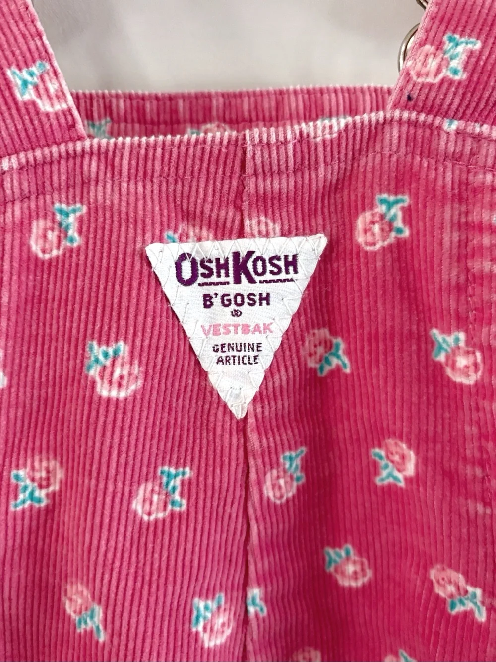 OshKosh B'gosh Vintage Girls Pink Floral Corduroy Overalls Sz 4 Cottage Kidcore